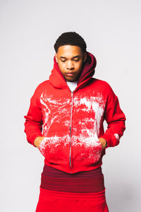 RED TRIPLE HOODED ZIP-UP