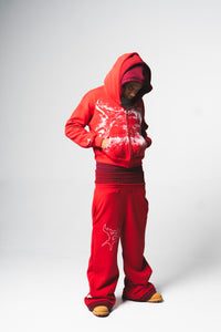 RED TRIPLE HOODED ZIP-UP