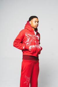 RED TRIPLE HOODED ZIP-UP