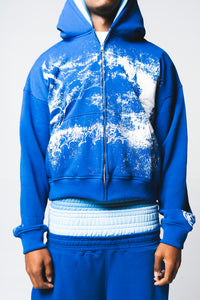 BLUE TRIPLE HOODED ZIP-UP