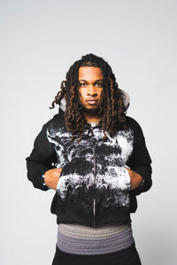BLACK TRIPLE HOODED ZIP-UP